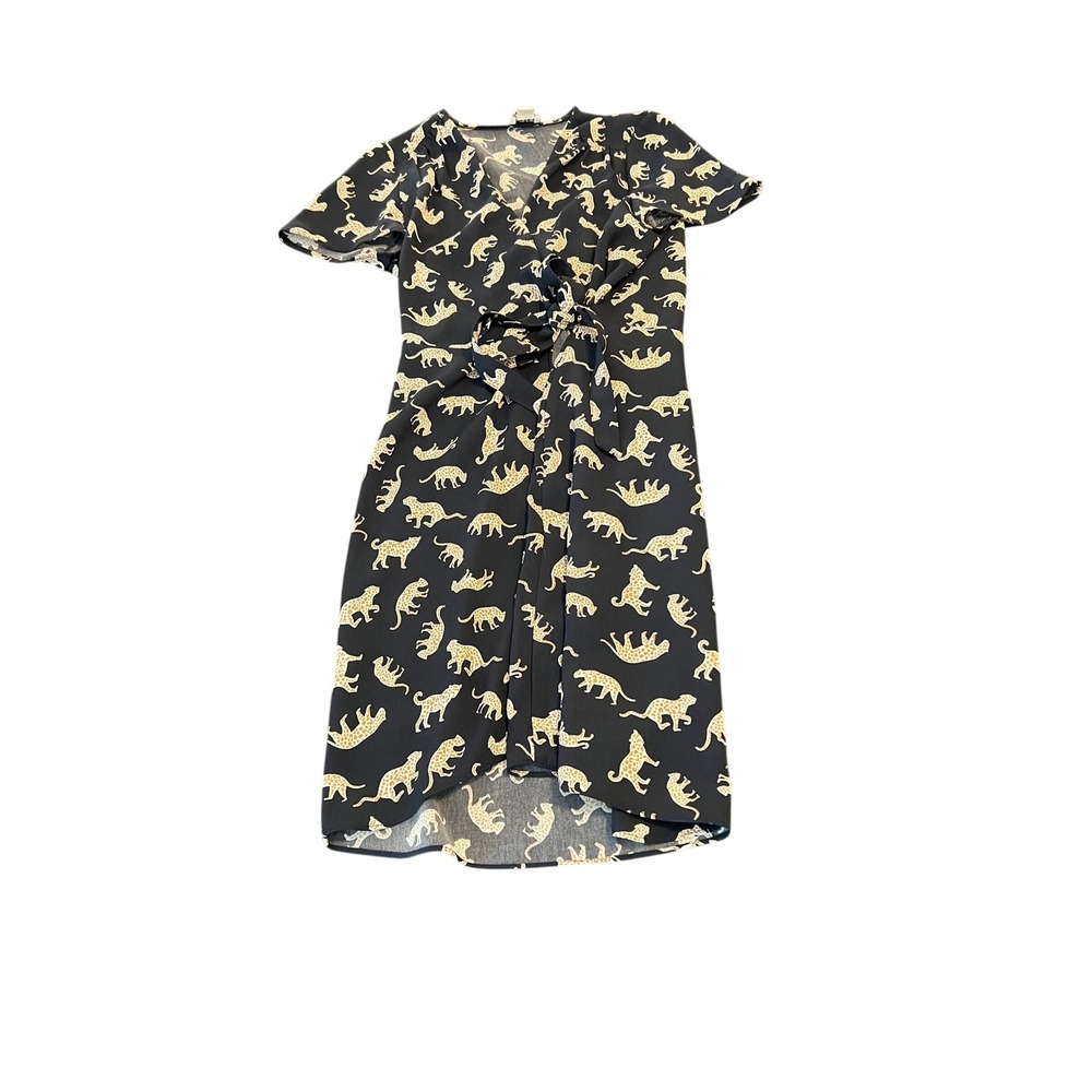 J.Crew Navy Blue Leopard Print Wrap Dress Short Sleeve Mini Size 0